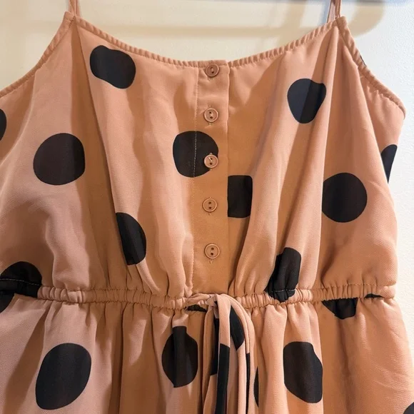 Forever 21 Polka Dot Mini Dress Tie Waist Blush Black Size Small - Picture 5 of 8
